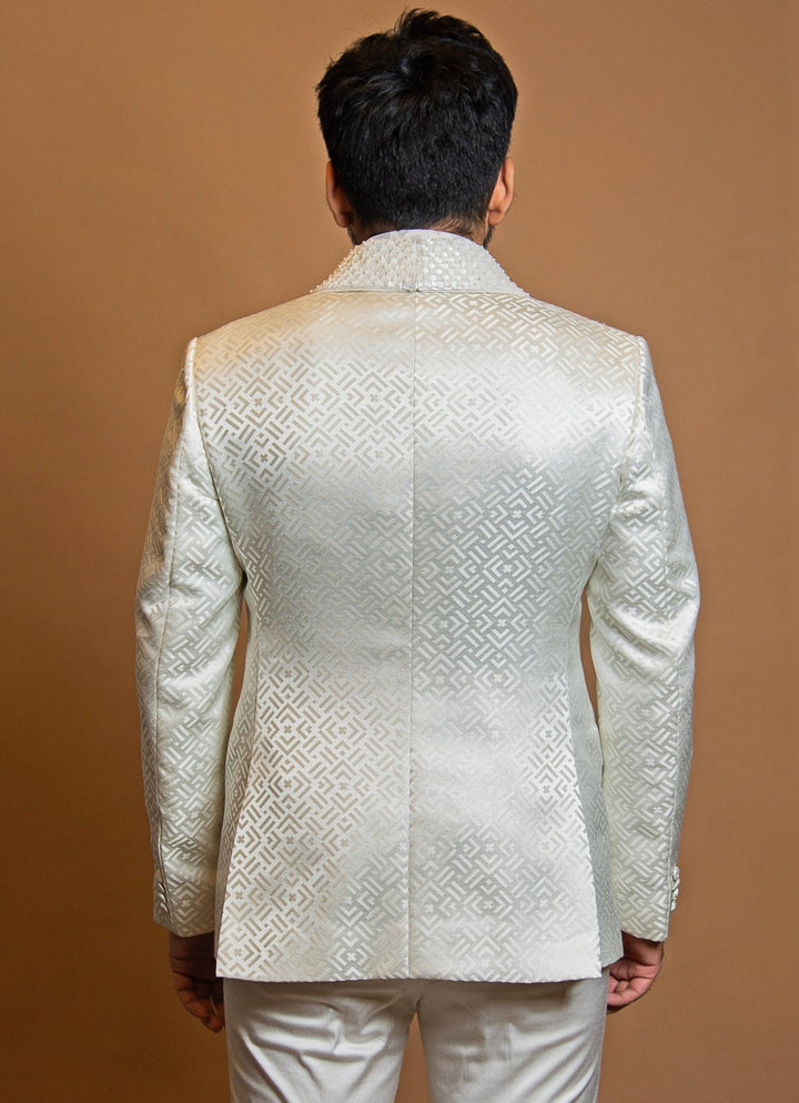 White Embroidered Raw Silk Jodhpuri Set Nitika Gujral - Men - Fabilicious Fashion