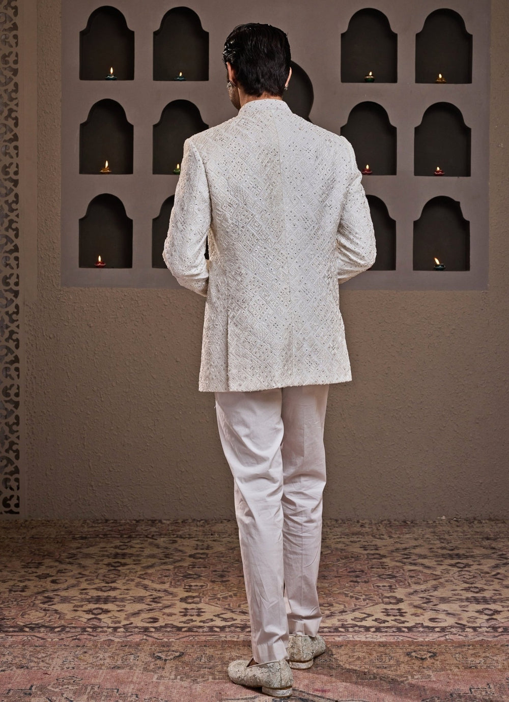 White Embroidered Raw Silk Jodhpuri Set Nitika Gujral - Men - Fabilicious Fashion