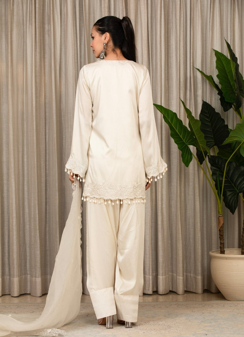 White Embroidered Satin Kurta Salwar Set Esha Koul - Fabilicious Fashion