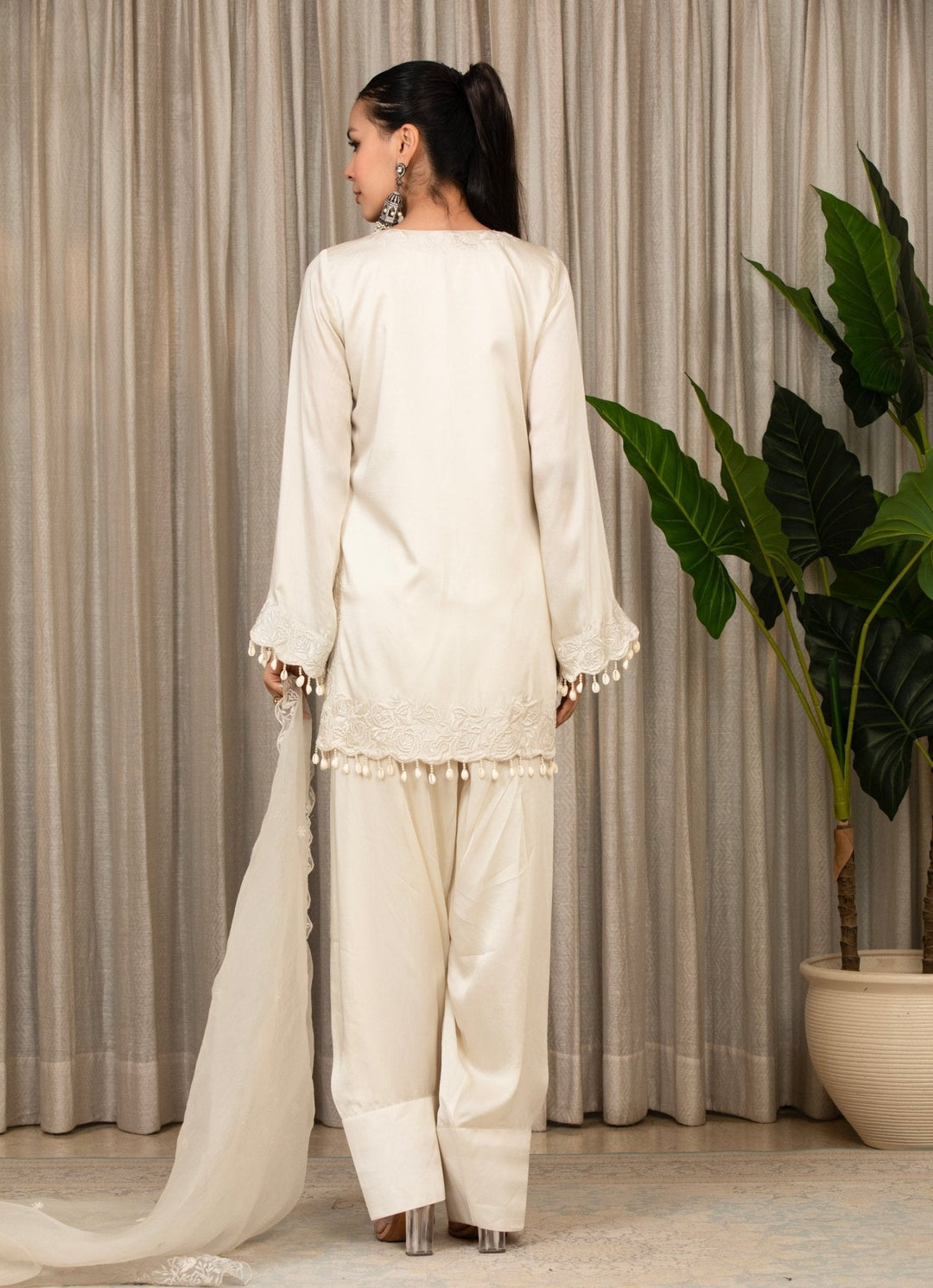 White Embroidered Satin Kurta Salwar Set Esha Koul - Fabilicious Fashion