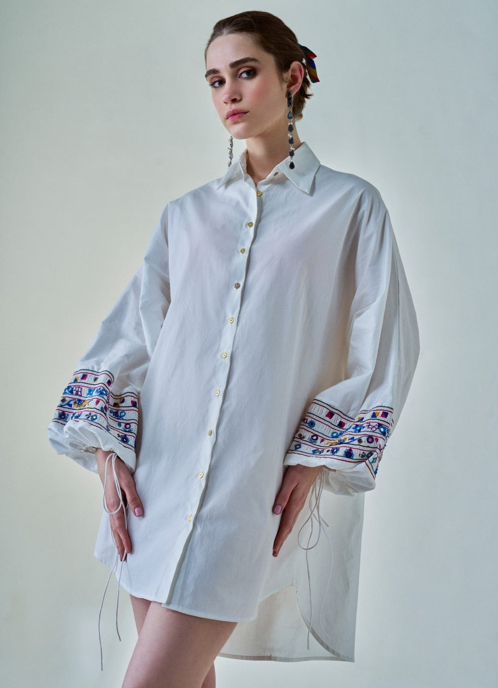 White Embroidered Shirt Dress Saaksha & Kinni - Fabilicious Fashion
