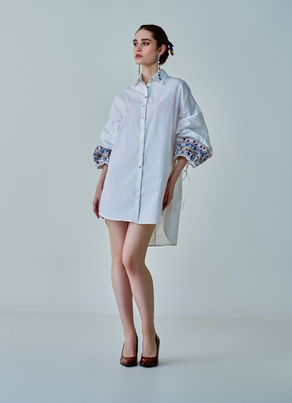 White Embroidered Shirt Dress Saaksha & Kinni - Fabilicious Fashion