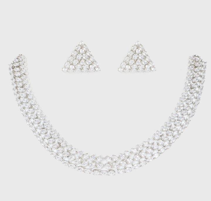 White Finish 3 Layer Diamond Necklace Set Zevar By Geeta - Fabilicious Fashion