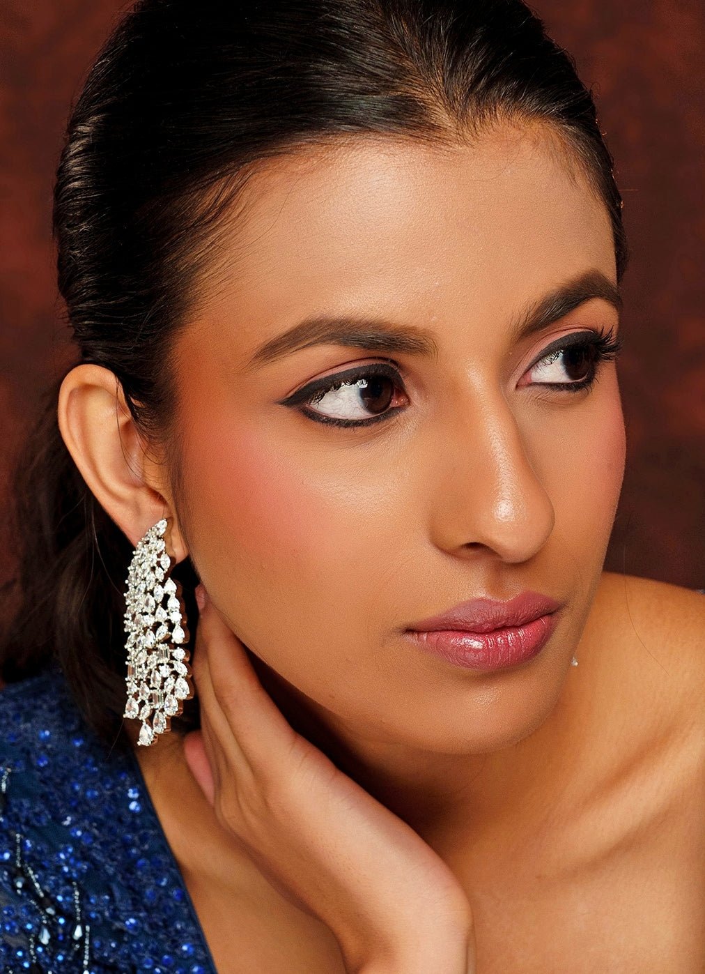 White Finish 4 String Long Diamond Danglers Earrings Zevar By Geeta - Fabilicious Fashion