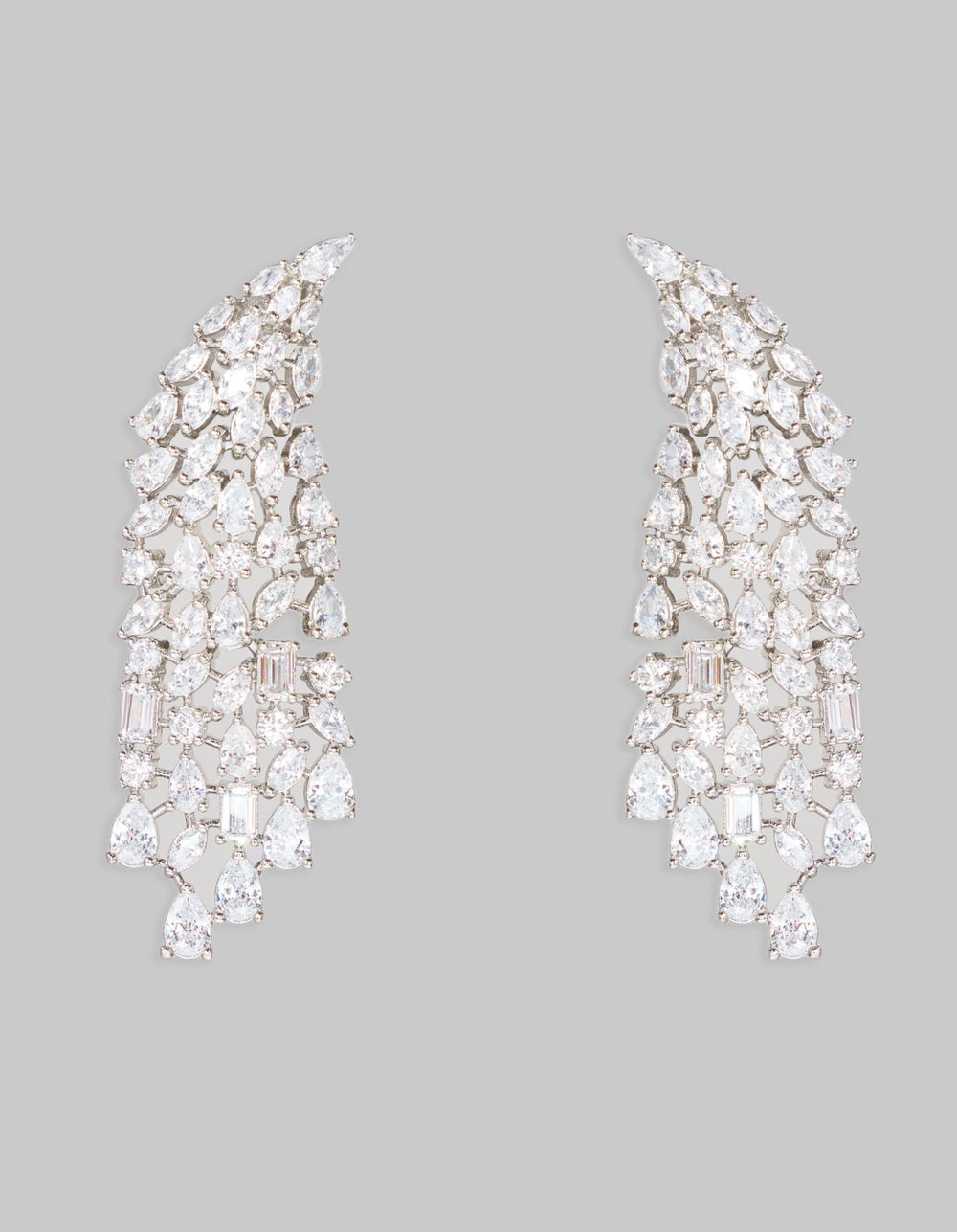 White Finish 4 String Long Diamond Danglers Earrings Zevar By Geeta - Fabilicious Fashion