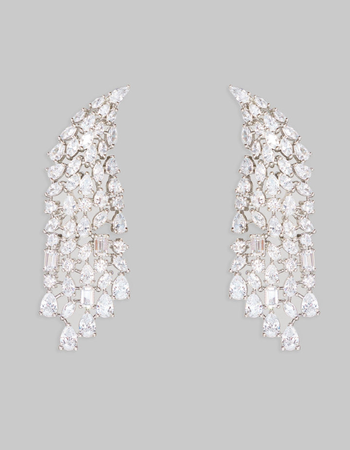 White Finish 4 String Long Diamond Danglers Earrings Zevar By Geeta - Fabilicious Fashion