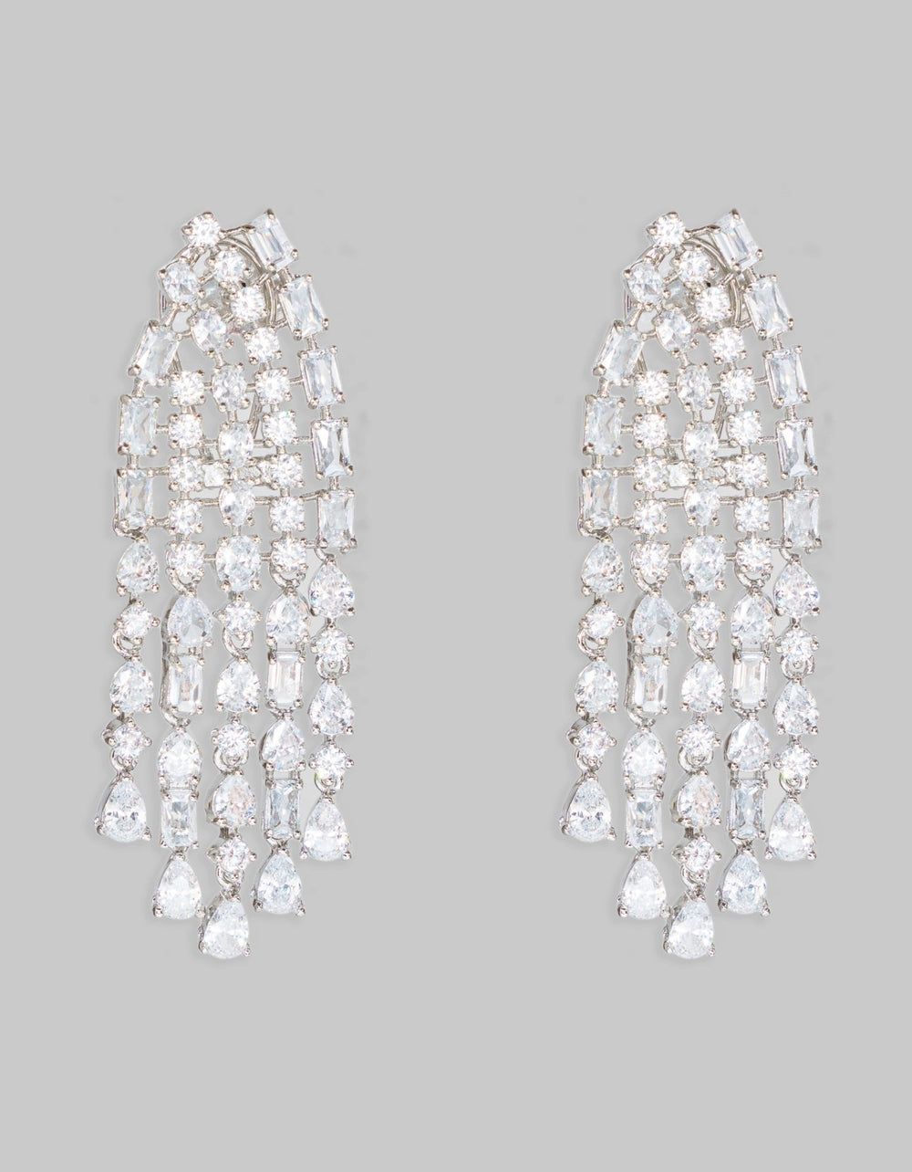 White Finish 5 String Long Diamond Dangler Earrings Zevar By Geeta - Fabilicious Fashion