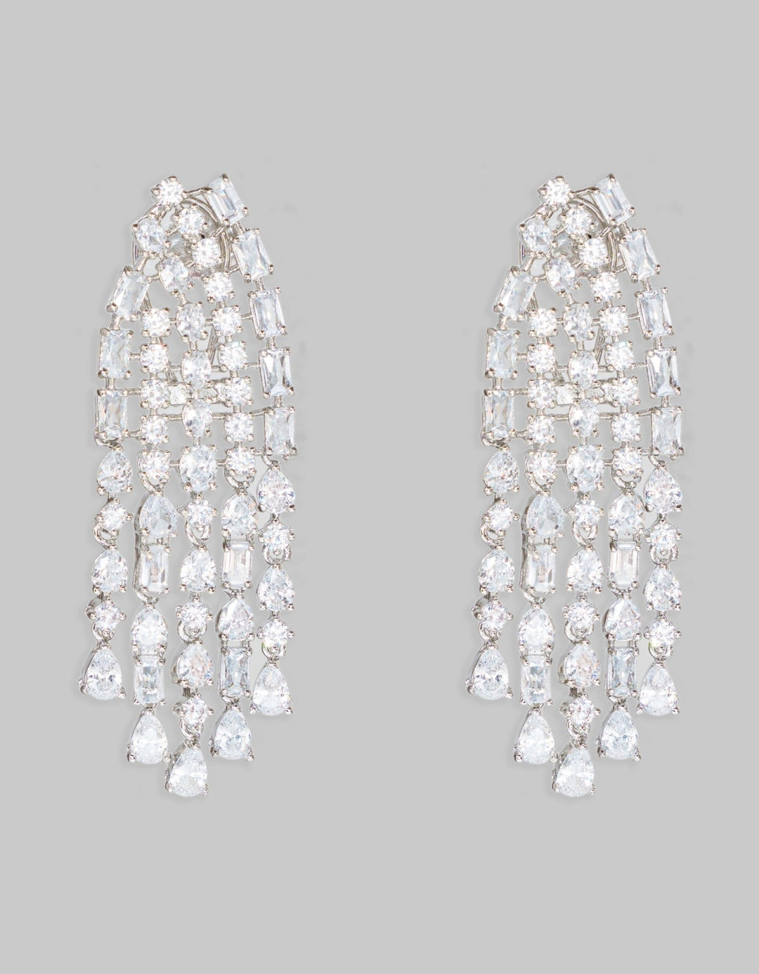 White Finish 5 String Long Diamond Dangler Earrings Zevar By Geeta - Fabilicious Fashion