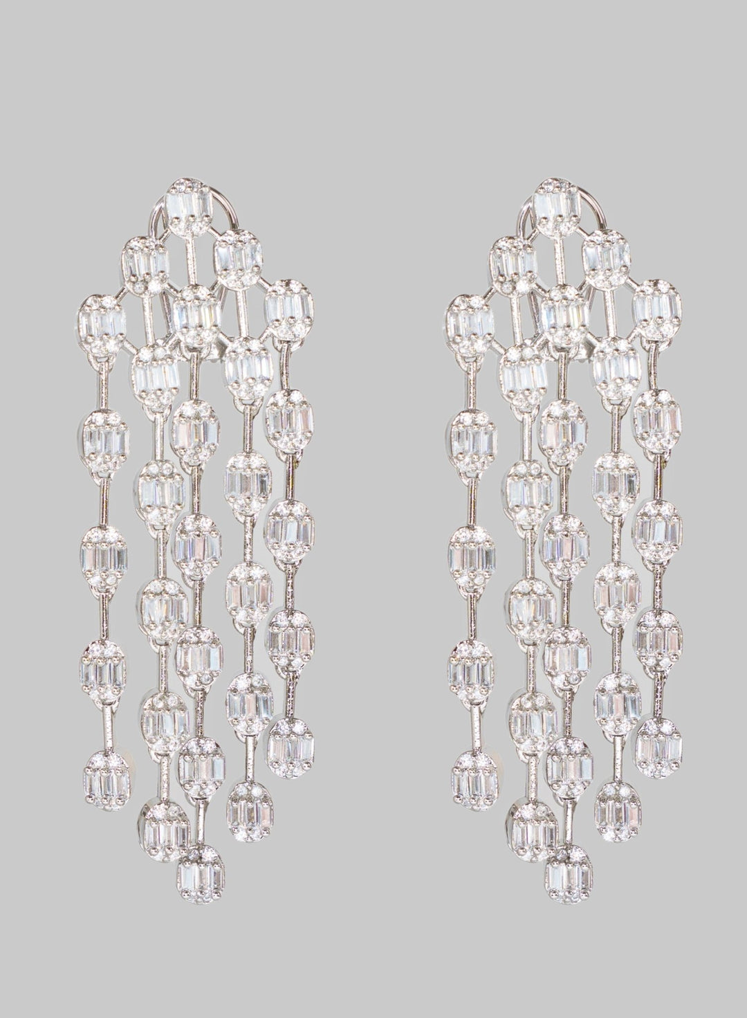 White Finish 5 String Long Diamond Dangler Earrings, Zevar By Geeta - Fabilicious Fashion