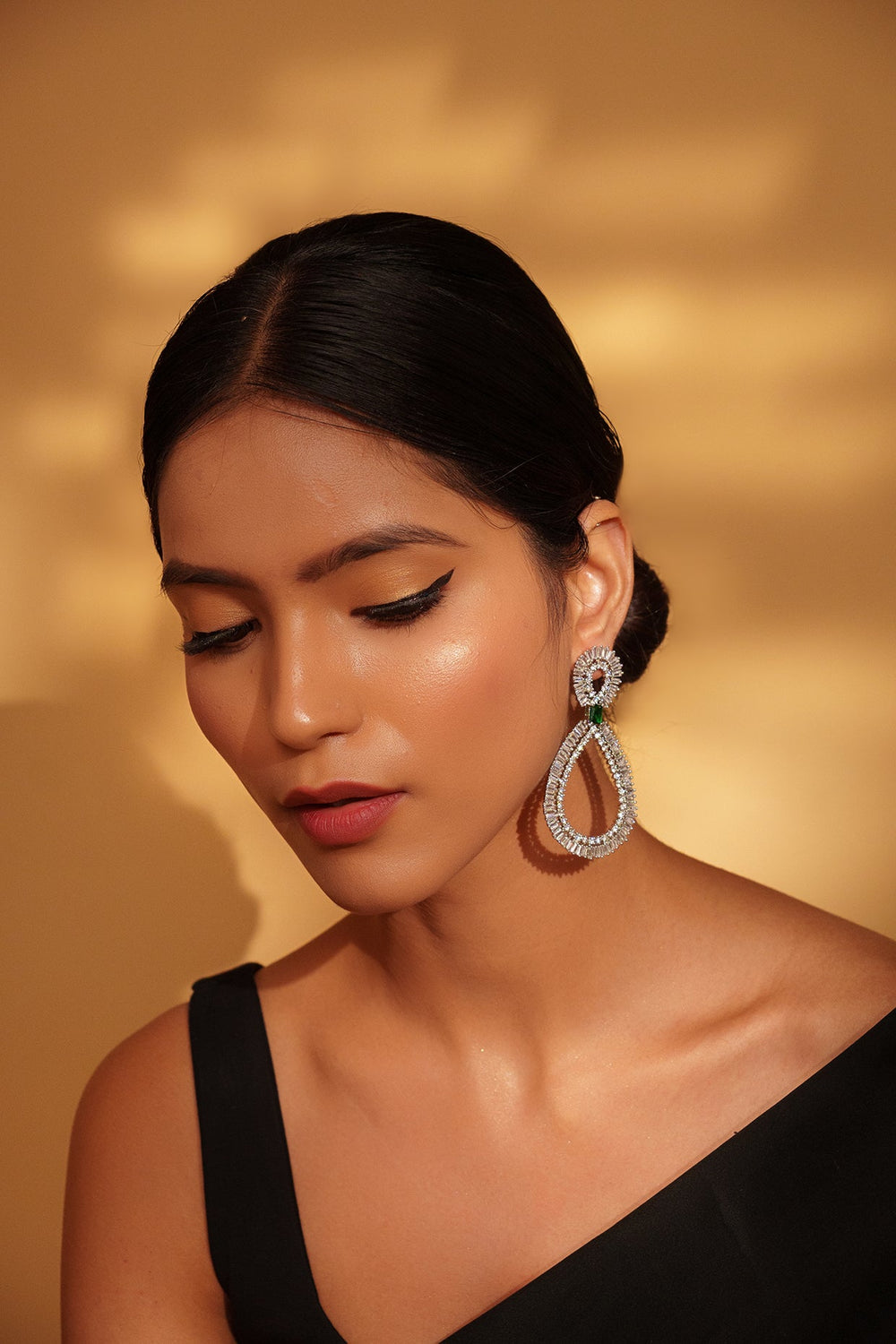 White Finish Classy Diamond Hoop Earrings Zevar by Geeta - Fabilicious Fashion