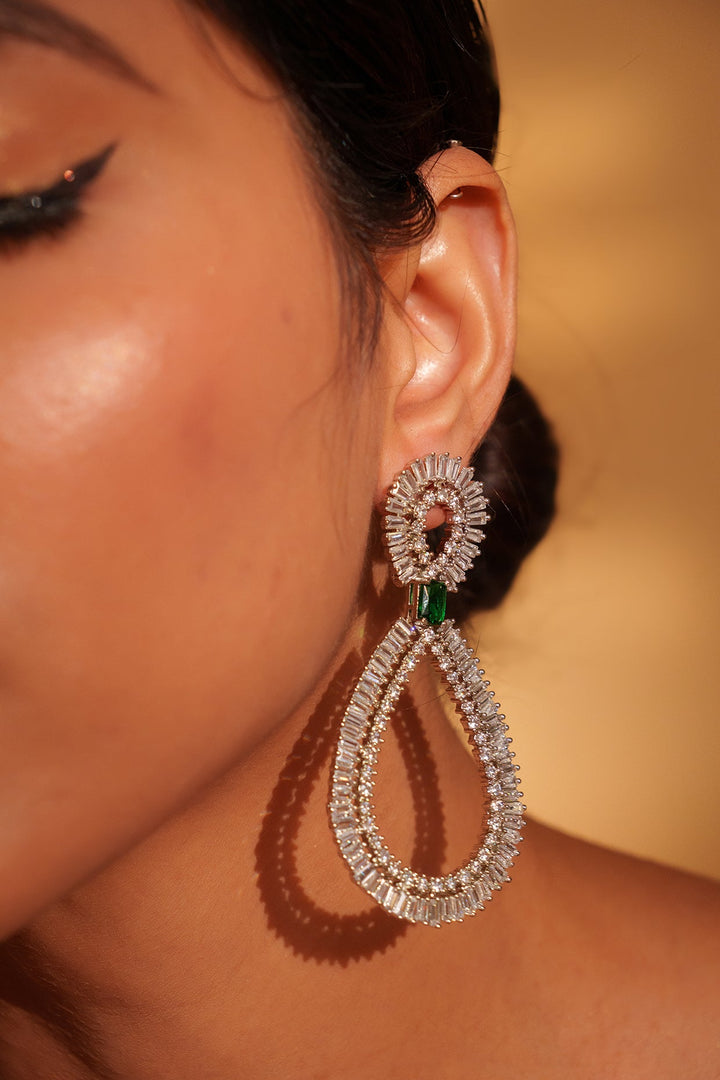 White Finish Classy Diamond Hoop Earrings Zevar by Geeta - Fabilicious Fashion