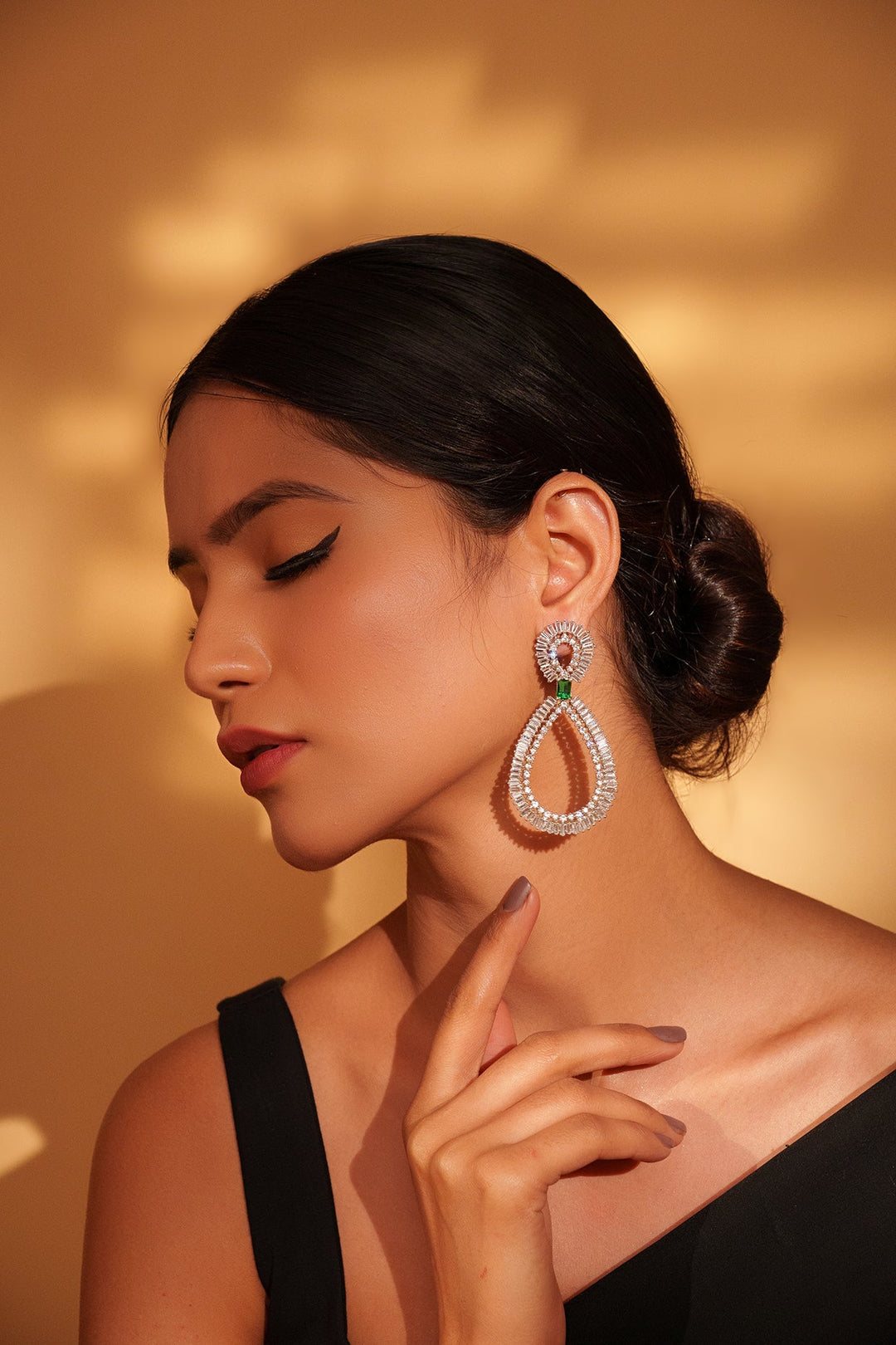 White Finish Classy Diamond Hoop Earrings Zevar by Geeta - Fabilicious Fashion