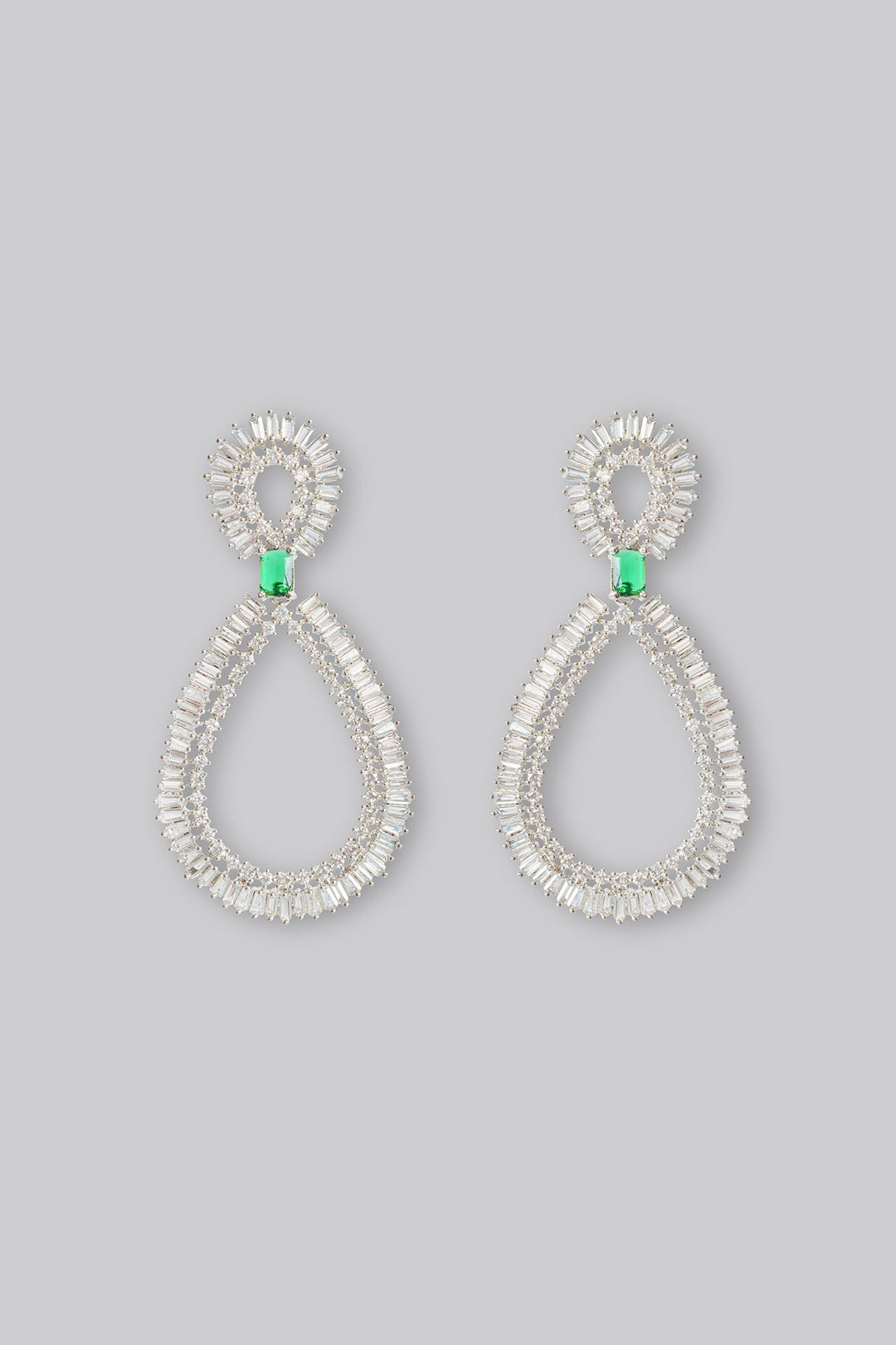 White Finish Classy Diamond Hoop Earrings Zevar by Geeta - Fabilicious Fashion