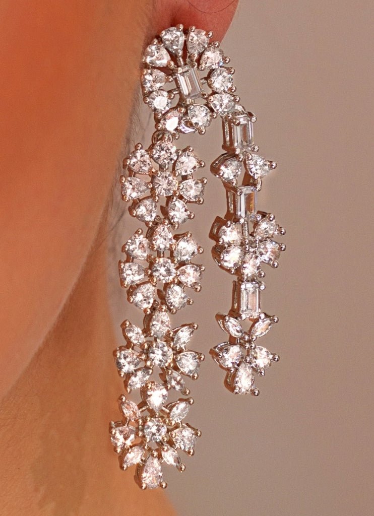 White Finish Diamond 3 Layer Long Necklace Set Zevar by Geeta - Fabilicious Fashion