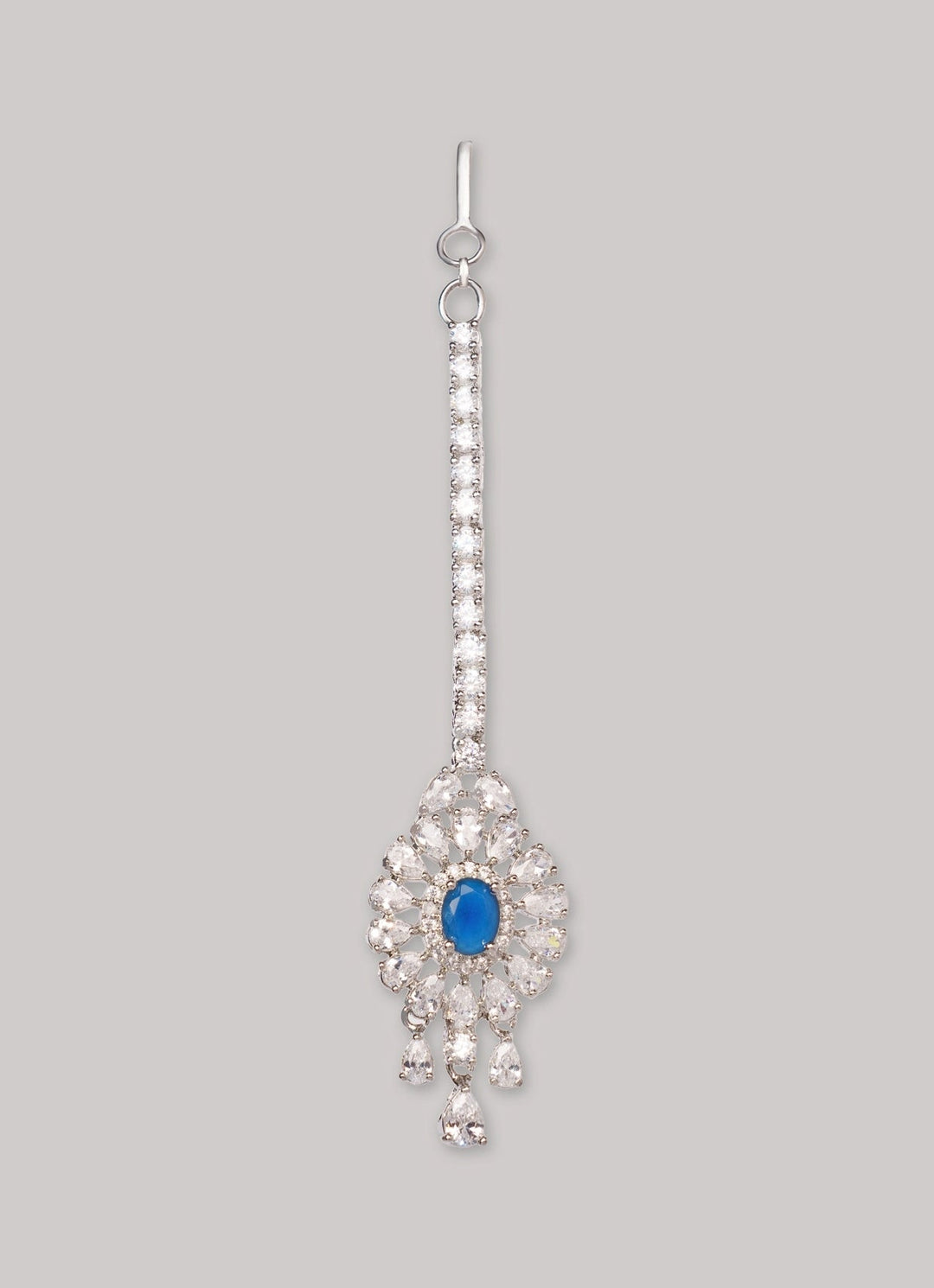 White Finish Diamond And Blue Sapphire Maang Tikka Zevar by Geeta - Fabilicious Fashion