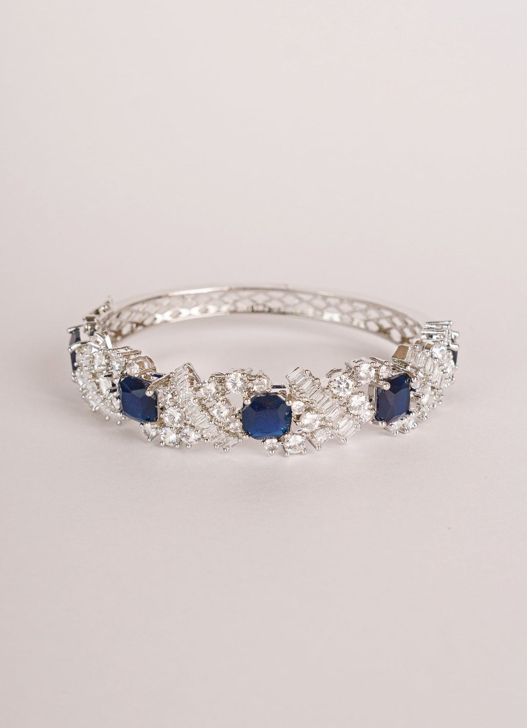 White Finish Diamond And Blue Stone Bracelet Zevar by Geeta - Fabilicious Fashion