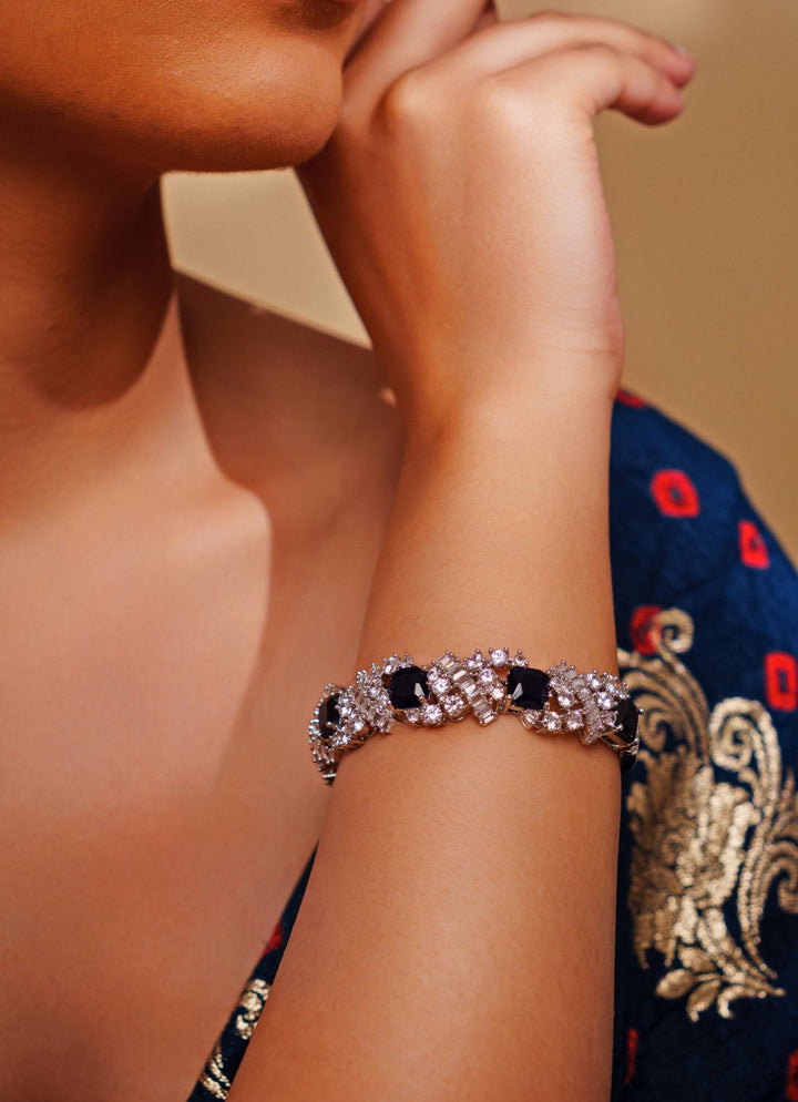 White Finish Diamond And Blue Stone Bracelet Zevar by Geeta - Fabilicious Fashion