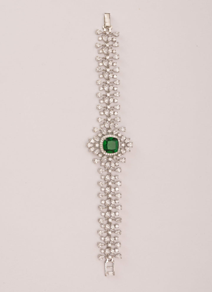 White Finish Diamond And Emerald Green Bracelet Zevar by Geeta - Fabilicious Fashion