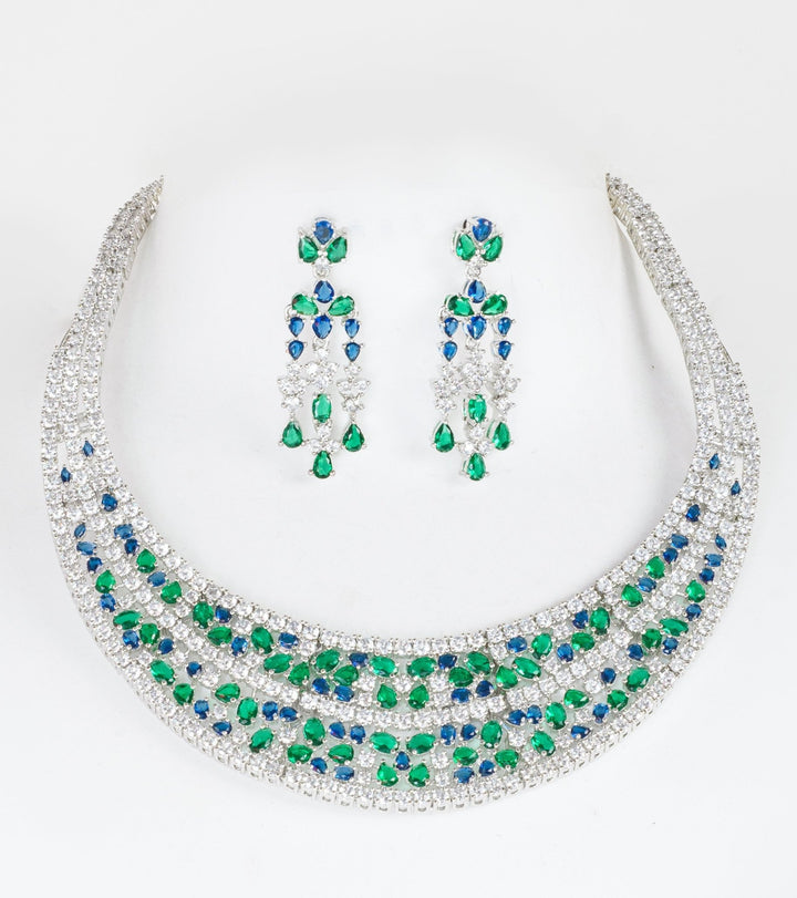 White Finish Diamond And Multi Stone Necklace Set Zevar By Geeta - Fabilicious Fashion