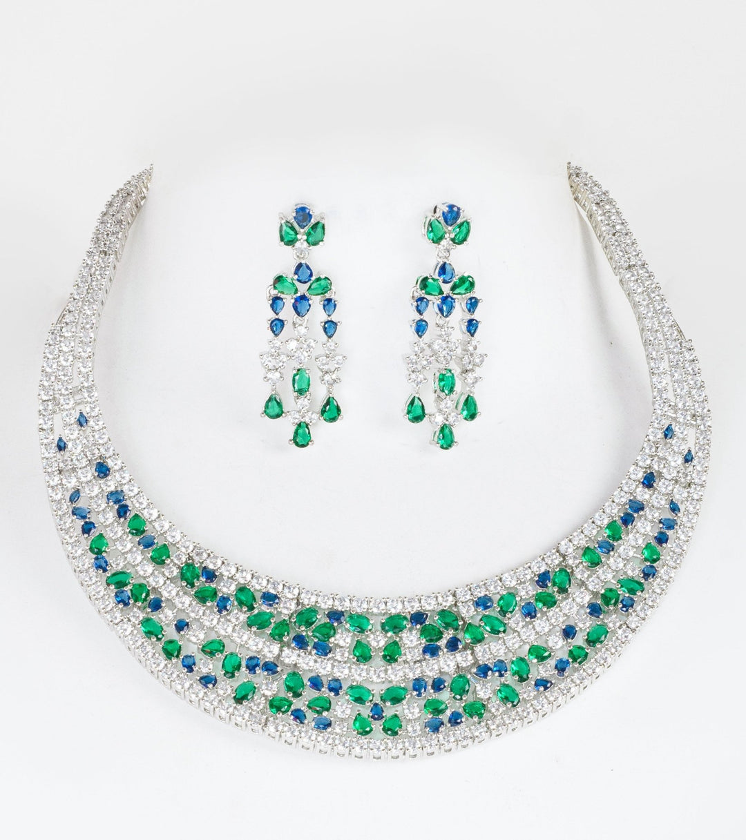 White Finish Diamond And Multi Stone Necklace Set Zevar By Geeta Fabilicious Fashion