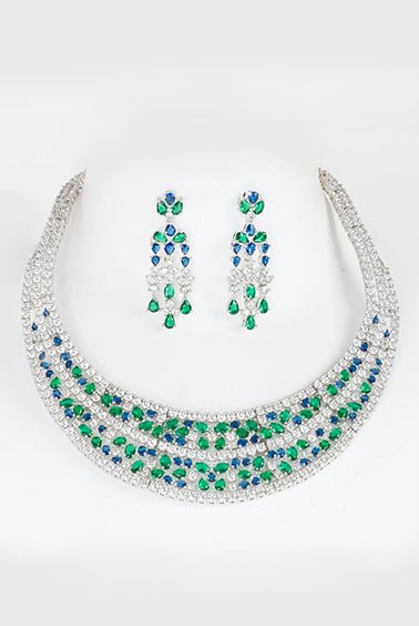 White Finish Diamond And Multi Stone Necklace Set Zevar By Geeta - Fabilicious Fashion