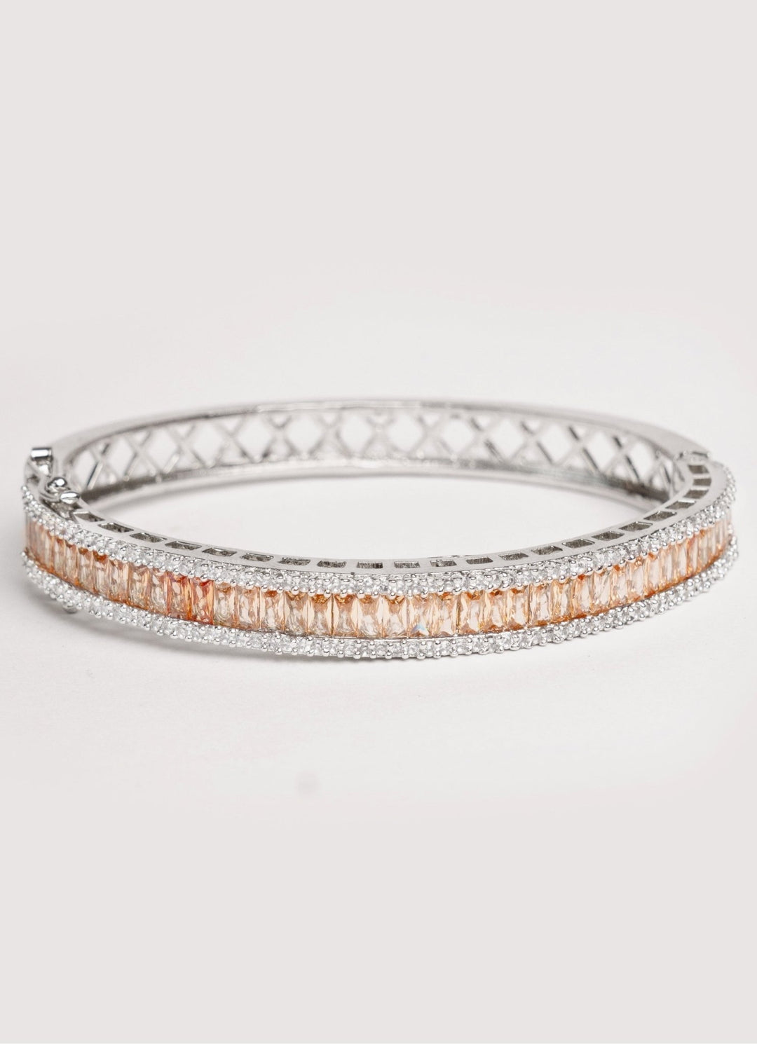 White Finish Diamond And Peach Stone Openable Kada Zevar by Geeta - Fabilicious Fashion