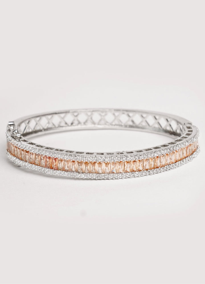 White Finish Diamond And Peach Stone Openable Kada Zevar by Geeta - Fabilicious Fashion