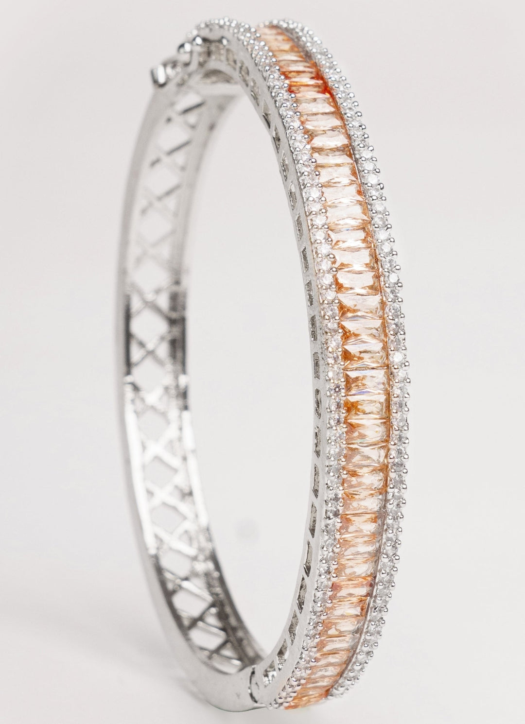 White Finish Diamond And Peach Stone Openable Kada Zevar by Geeta - Fabilicious Fashion
