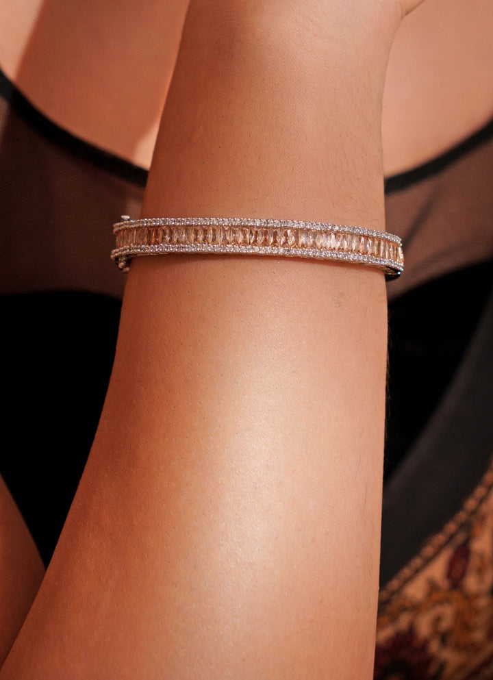 White Finish Diamond And Peach Stone Openable Kada Zevar by Geeta - Fabilicious Fashion