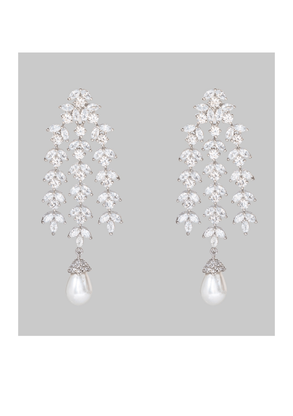 White Finish Diamond And Pearl Drop Dangler Earrings Zevar by Geeta - Fabilicious Fashion