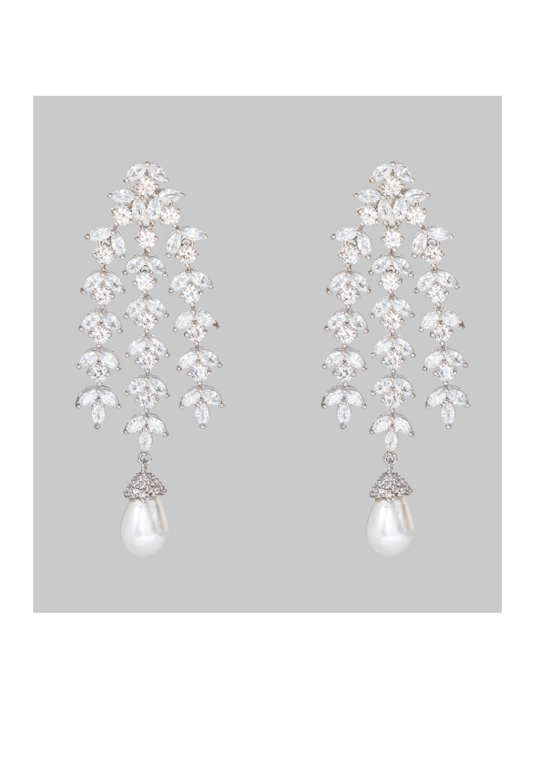 White Finish Diamond And Pearl Drop Dangler Earrings Zevar by Geeta - Fabilicious Fashion