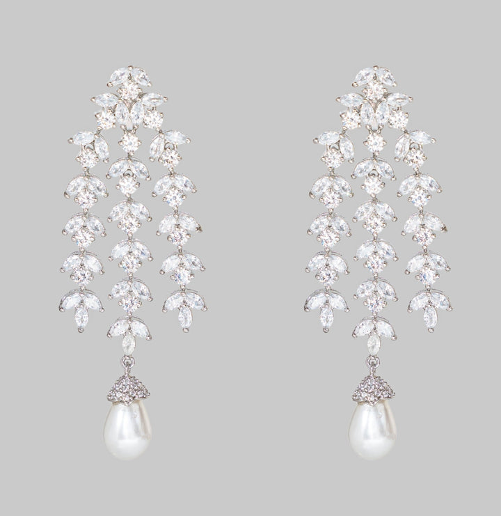 White Finish Diamond And Pearl Drop Dangler Earrings Zevar By Geeta - Fabilicious Fashion