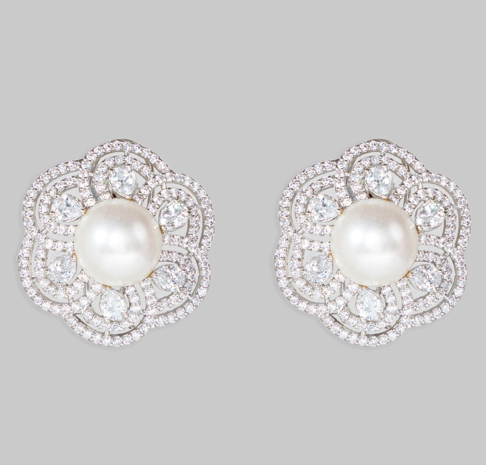 White Finish Diamond And Pearl Earrings Zevar By Geeta - Fabilicious Fashion
