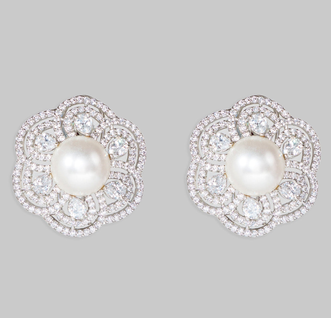 White Finish Diamond And Pearl Earrings Zevar By Geeta - Fabilicious Fashion