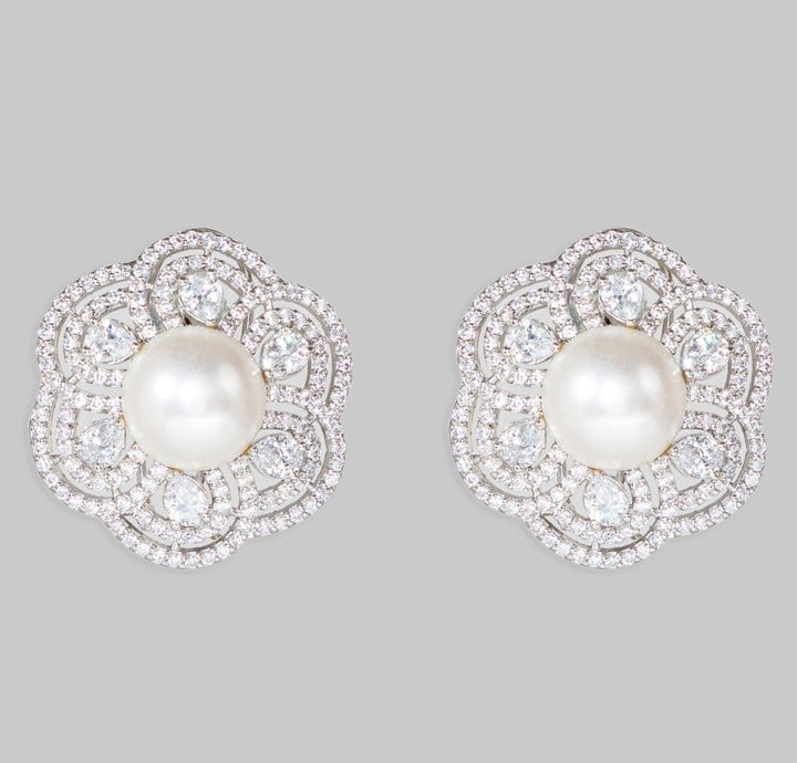 White Finish Diamond And Pearl Earrings Zevar By Geeta - Fabilicious Fashion