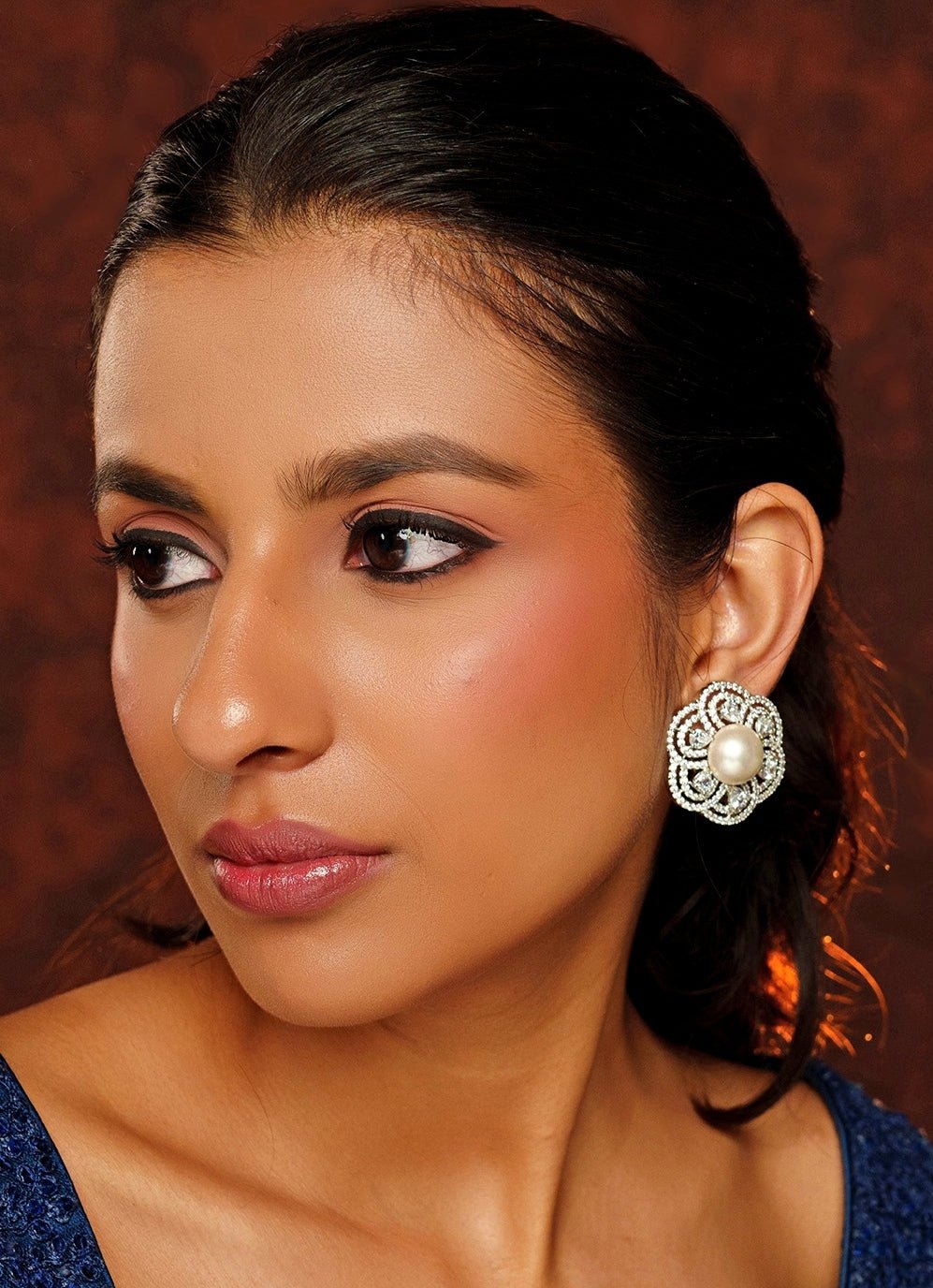 White Finish Diamond And Pearl Earrings Zevar By Geeta - Fabilicious Fashion