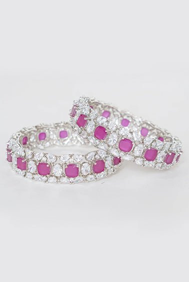 White Finish Diamond And Pink Stone Bangles Zevar By Geeta - Fabilicious Fashion