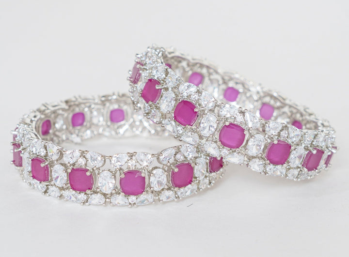 White Finish Diamond And Pink Stone Bangles Zevar By Geeta - Fabilicious Fashion
