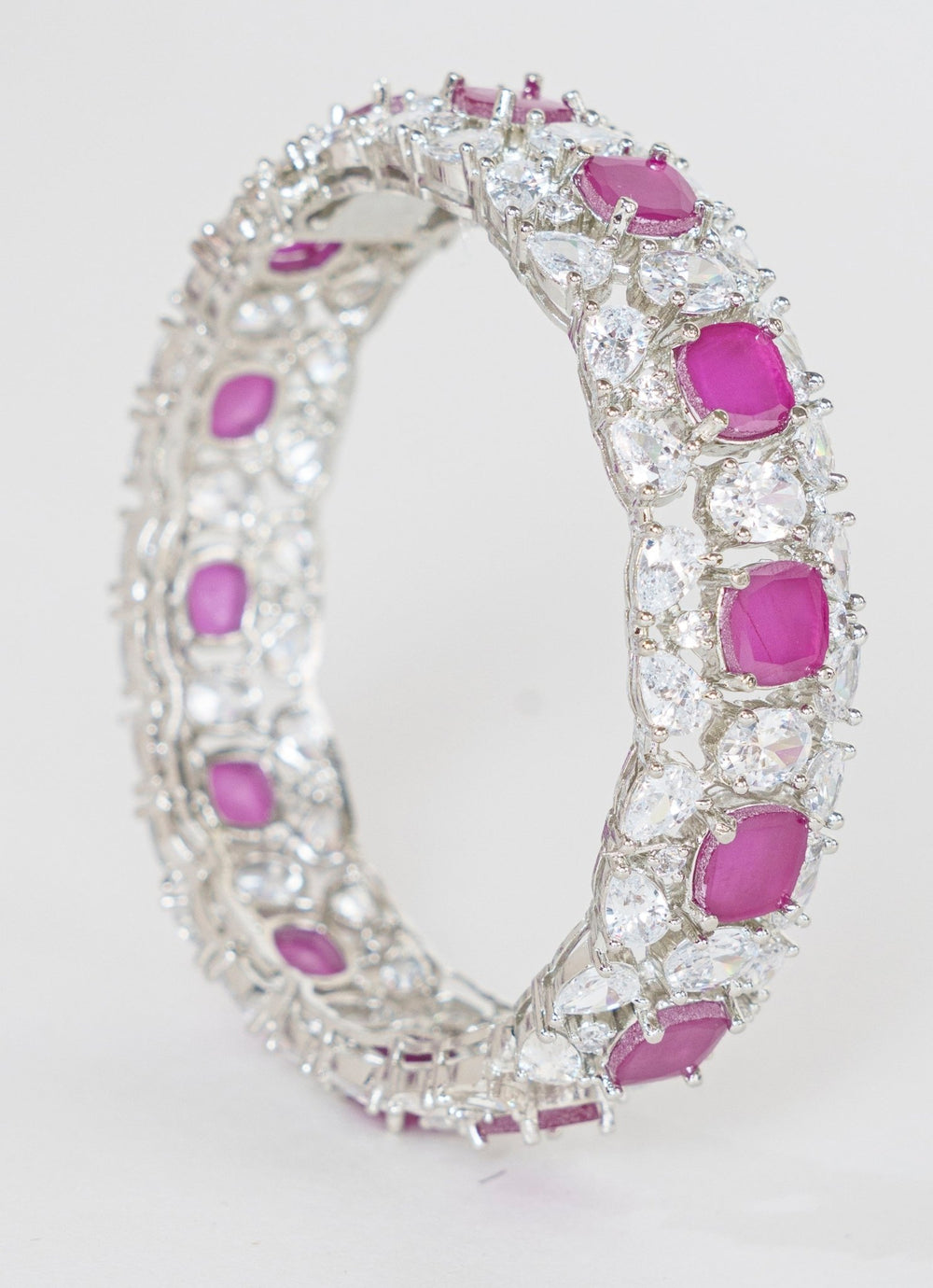 White Finish Diamond And Pink Stone Bangles Zevar By Geeta - Fabilicious Fashion