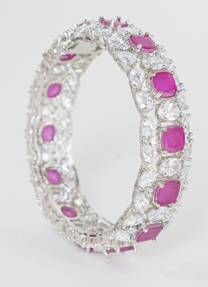 White Finish Diamond And Pink Stone Bangles Zevar By Geeta - Fabilicious Fashion