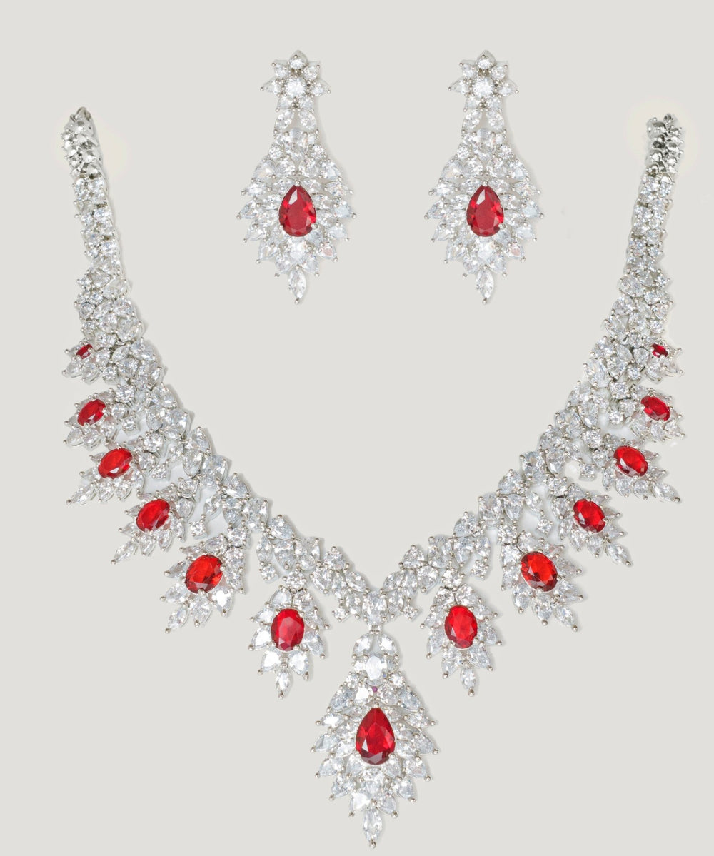 White Finish Diamond And Pink Stone Necklace Set Zevar By Geeta - Fabilicious Fashion