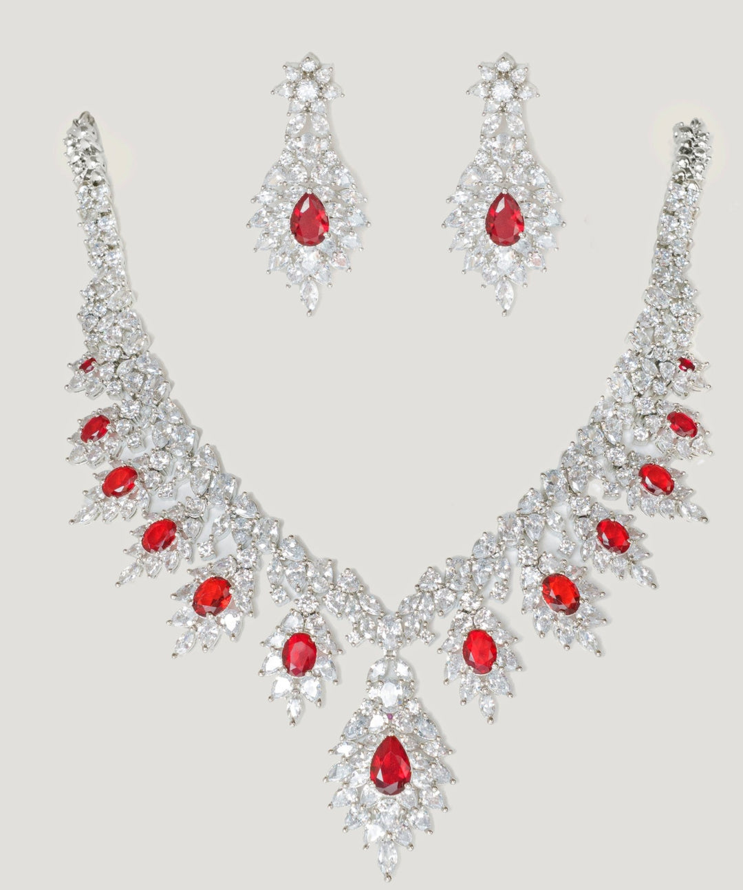 White Finish Diamond And Pink Stone Necklace Set Zevar By Geeta - Fabilicious Fashion