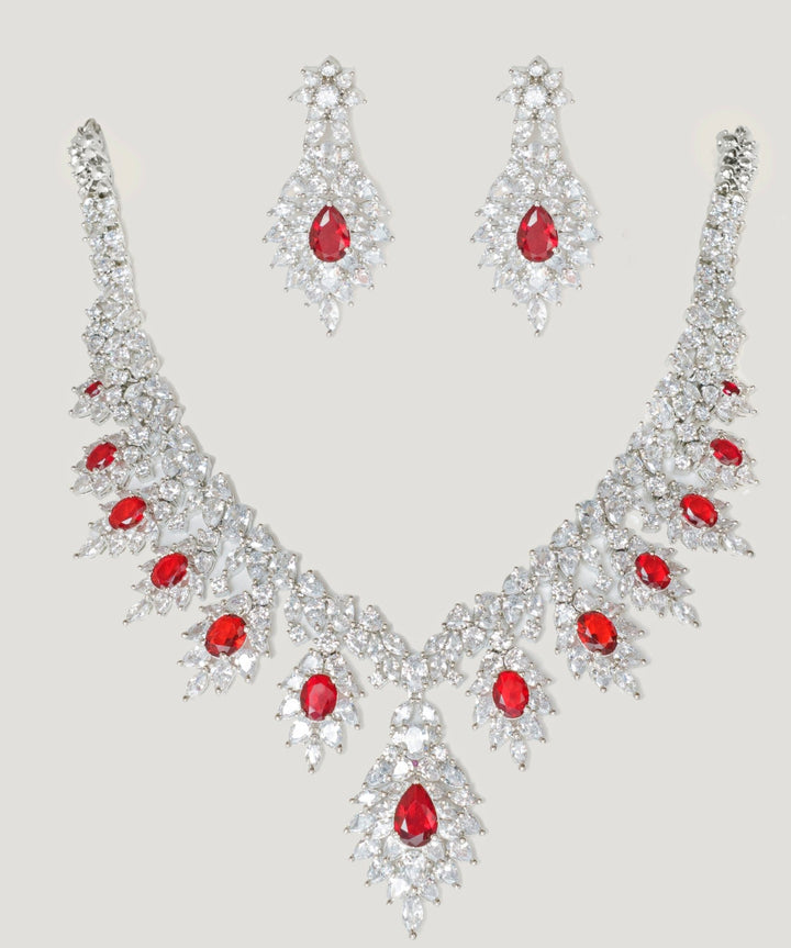 White Finish Diamond And Pink Stone Necklace Set Zevar By Geeta - Fabilicious Fashion