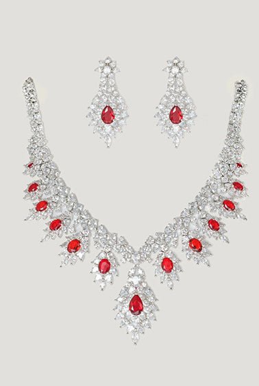 White Finish Diamond And Pink Stone Necklace Set Zevar By Geeta - Fabilicious Fashion