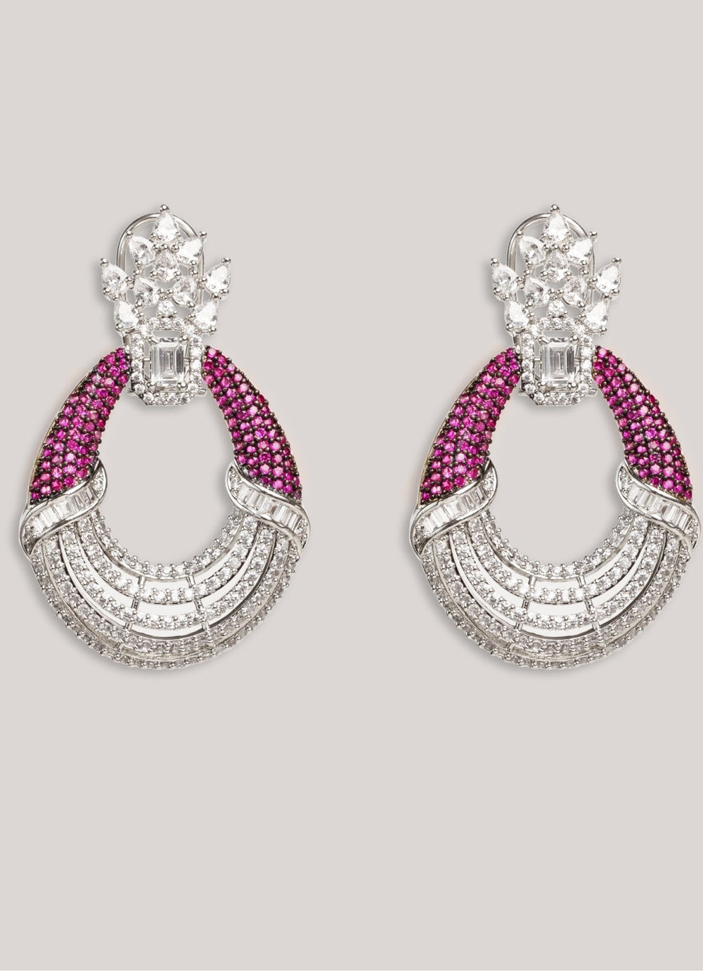 White Finish Diamond And Purple Stone Hoop Earrings Zevar by Geeta - Fabilicious Fashion