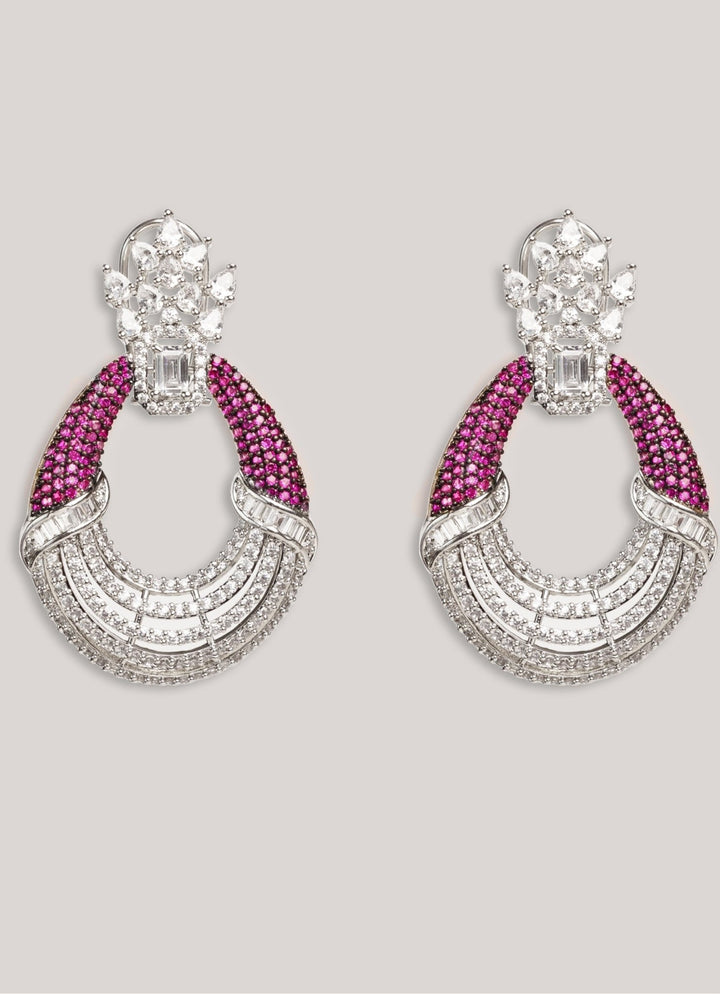 White Finish Diamond And Purple Stone Hoop Earrings Zevar by Geeta - Fabilicious Fashion