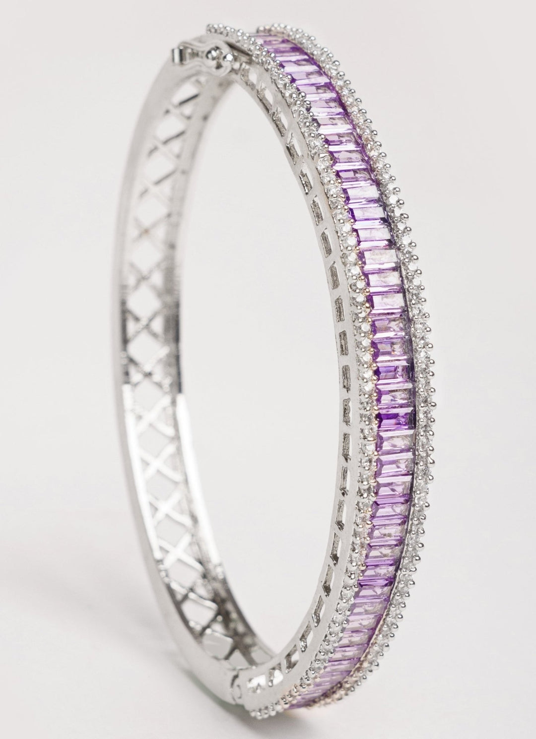 White Finish Diamond And Purple Stone Openable Kada Zevar by Geeta - Fabilicious Fashion
