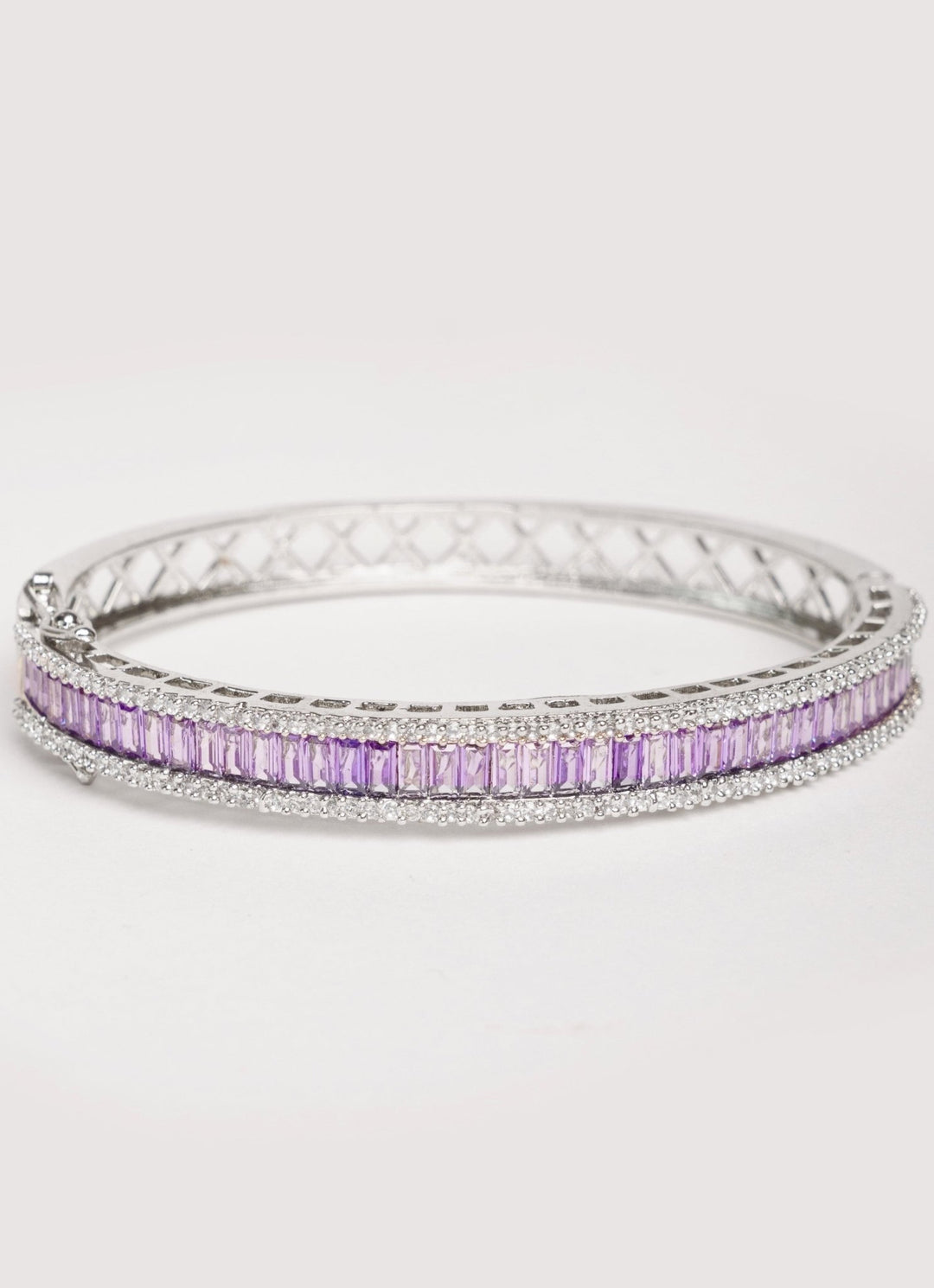 White Finish Diamond And Purple Stone Openable Kada Zevar by Geeta - Fabilicious Fashion