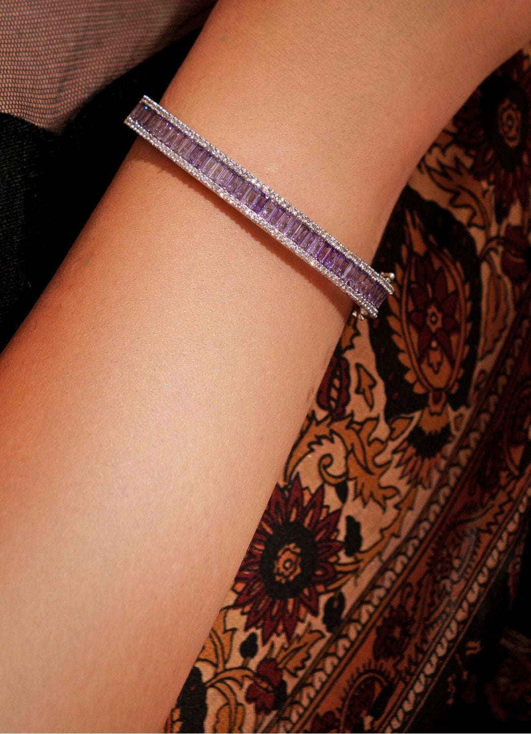 White Finish Diamond And Purple Stone Openable Kada Zevar by Geeta - Fabilicious Fashion