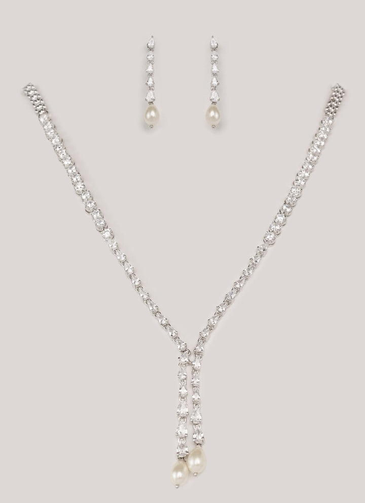 White Finish Diamond And Yellow Pendant Necklace Set Zevar by Geeta - Fabilicious Fashion